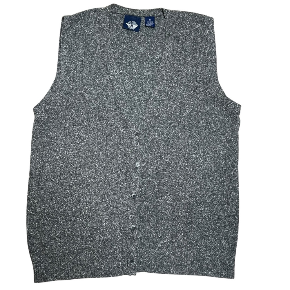 Dockers Mens Button Up Sweater Vest Ribbed Hem Grey Size M 90s Grandpa Cozy Soft